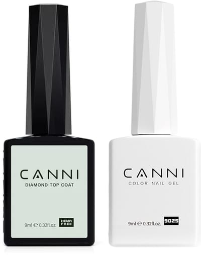 Canni Top Coat en Wit UV Gellak Set - 18 ml (2x 9 ml) - Gellak Starterspakket - Gellak Top Coat - Gellak Wit - Gellak Set - Canni Gellak - Gellak Nagellak