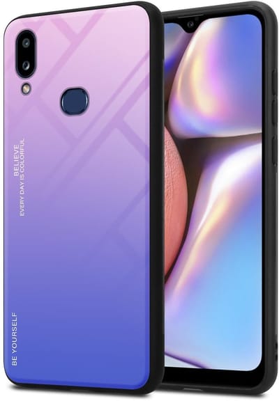 Cadorabo Hoesje geschikt voor Samsung Galaxy A10s / M01s in ROZE - BLAUW - Tweekleurige beschermhoes van TPU-silicone Case Cover en achterzijde van gehard glas