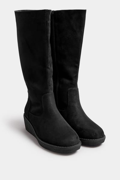 Yours Zwarte Imitatiesuède Sleehaklaarzen Met Extra Brede Eeepasvormsize 39EEE