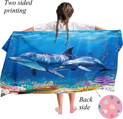 Ulticool Microvezel Kinder Handdoek – 70x140 cm - Dolfijn Zee Eenhoorn Unicorn Blauw Roze - Reizen Travel Accessoires Reis Gadgets Strandlaken Badlaken Badhanddoek Zwemhanddoek Reishanddoek Microfiber - Meisje