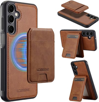 LC.IMEEKE Hoesje - Geschikt voor Samsung Galaxy S24 FE Hoesje - LC.IMEEKE L3 - Leather Back Cover met Pasjeshouder - MagSafe Compatible - Bruin