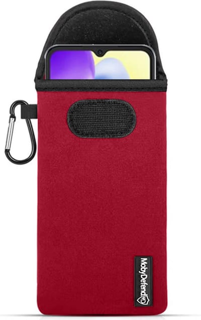 MobyDefend Hoesje - Geschikt voor Xiaomi Redmi 10A - Neopreen Pouch Met Karabijnhaak - Insteek - Riemlus - Rood