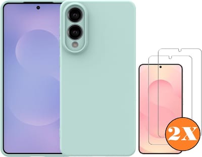 Hoesje geschikt voor Samsung Galaxy S25 Edge Hoesje siliconen Mint Groen zacht siliconen hoesje TPU - met Samsung S25 Edge Screenprotector - 2 stuks