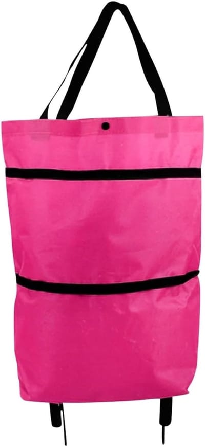 Winkelwagen op wielen (1 stuk), opvouwbaar, milieuvriendelijk, met handvat voor boodschappen (roze rood).