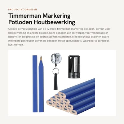 Dailygoods- Markering Potloden 12 Stuks - Puntenslijper - Siliconen Houder - Houtbewerking Gereedschap - Roestvrij Staal - Antislip Ontwerp