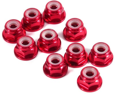 Set van 10 M3 Zelfvergrendelende Moeren - CNC Aluminium Flensmoeren met Nylon Lock - Donkerrood Metaal