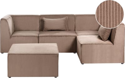 LEMVIG - Hoekbank 4-zits met ottomaan - Zandbeige - Links - Corduroy