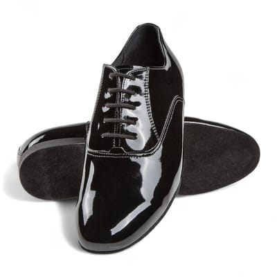 Diamant heren Zwart Lakleer dansschoenen 180 - 075 - 038 - 2cm Hak - Ballroom dansschoenen met vetersluiting - Schokabsorberende hielkussen - Flexibele suède zool - Engelse Wals, Tango, Weense Wals, Slow Foxtrot, Quickstep - Diamant - Zwart - 48