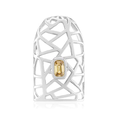 Cavill - Hanger 925 Sterling Zilver - Gele Zirkoon 0,448ct - Platina Afwerking - Achthoekige Trapgeslepen Edelsteen - Elegante Monterone Collectie