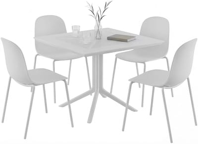 CLP Zeron Tuinmeubelset - 4 Stapelbare Stoelen + Tafel 80x80 cm - Weerbestendige Balkonset voor Tuin & Terras - wit