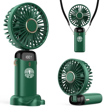 Draagbare Ventilator – Handventilator met Draagkoord – USB Oplaadbaar – 5 Snelheden – Bureauventilator – Handventilator – Fluisterstil – Draagventilator Groen