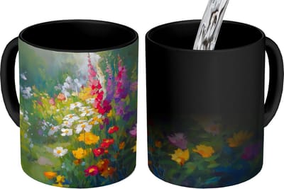 Magische Mok - Foto op Warmte Mokken - Koffiemok - Zomertuin - Sfeervol - Bloemen - Magic Mok - Beker - 350 ML - Theemok