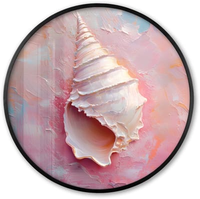 Poster in lijst Rond - Fotolijst 60x60 cm - Posters - Schelp - Pastel - Pink - Ronde posterlijst zwart - Decoratie - Wanddecoratie woonkamer - Muurdecoratie slaapkamer