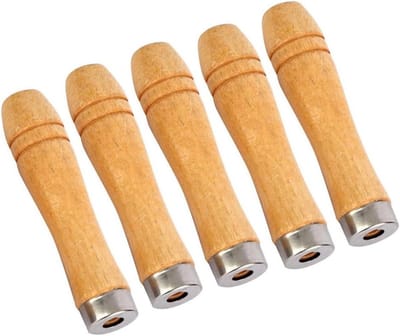 Set van 5 houten vijlhandvatten met sterke metalen kraag, 90 mm lang, geschikt voor 4-6 inch vijlen in diverse vormen