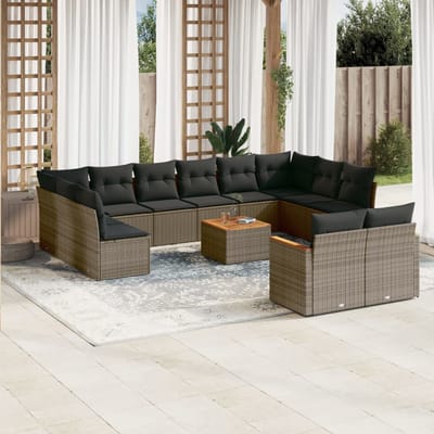 vidaXL - 13-delige - Loungeset - met - kussens - poly - rattan - grijs