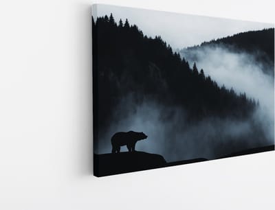 Saammp Canvas Schilderij - Beer op Rots - Landschap - Natuur - 45x30 - Foto op canvas - Wanddecoratie - Muurdecoratie Woonkamer - Slaapkamer decoratie - Canvas Print