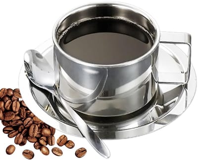 Dailygoods- Koffiekopenset 200 ml - Dubbelwandig - Koffiekopjes met lepel - Schoteltje - Roestvrij staal - Modieus ontwerp