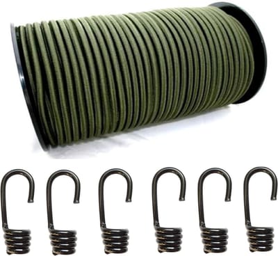 Expandertouw met haak - Rubberen touw - Zeilen vastzetten - UV- en weerbestendig - Ø10mm x 20m - Olijfgroen
