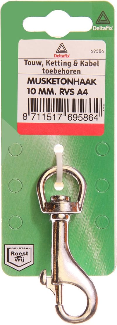 Deltafix musketonhaak ronde wervel r.v.s. a4 1/2 x 12 mm 1 st.