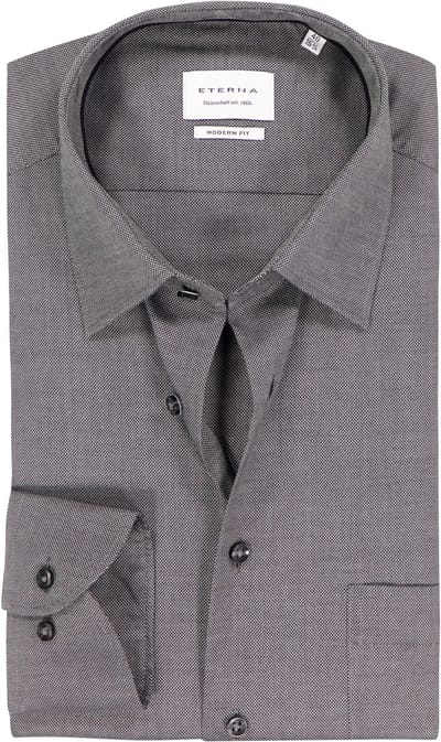 ETERNA modern fit overhemd - natte - zwart - Strijkvrij - Boordmaat: 39