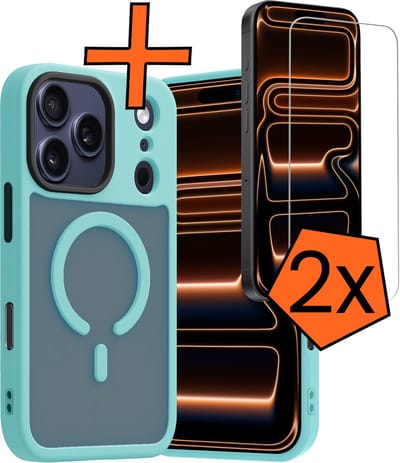 Hoes - Met 2x Screenprotector - Geschikt voor iPhone 17 Pro / 18 Pro - Magsafe Compatible - Sterk & Shockproof - Back Cover - Shock Proof Case - Telefoon Hoes - Lichtblauw
