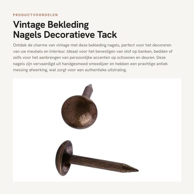 Dailygoods- Bekleding Nagels 100st Vintage - Decoratieve Tack Studs - Antiek Messing - Handgesmeed Smeedijzer - Stevig en Duurzaam - Voor Meubels en Foto's - Decoratieve Spijkers