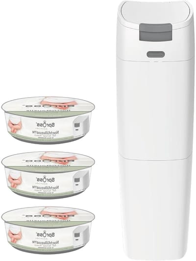Luieremmer met cassettes - Baby afvalbak - Hygiënisch luiers weggooien - Geurvrije sluiting - Grote capaciteit - Wit grijs