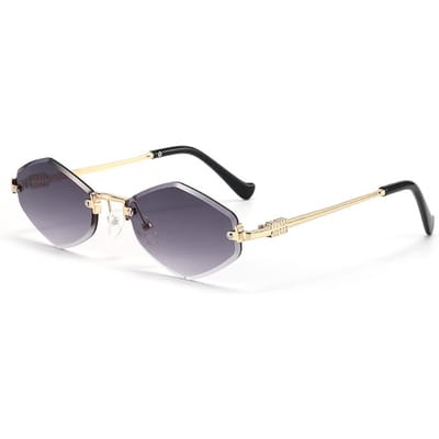Nieuwe Frameloze Zonnebril met Diamanten voor Dames Met High-end Modebril Metalen Zonnebril 7820 grijs