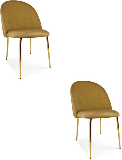 Set van 2 eetkamerstoelen INCA - Okergeel fluweel - Gouden metalen poten - Modern design