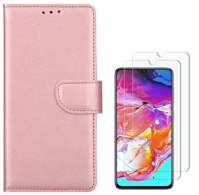 hoesje Geschikt voor: Samsung Galaxy A70 / A70S Portemonnee Rose Goud met 2 stuks Glas Screen protector