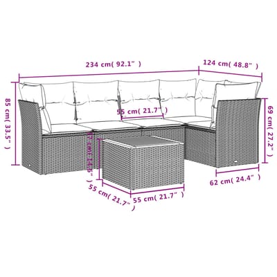 vidaXL - 6-delige - Loungeset - met - kussens - poly - rattan - beige