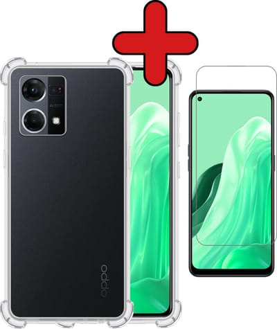Hoesje - Met Screenprotector - Geschikt voor OPPO Reno 7 - Sterk & Shockproof - Back Cover - Siliconen Case - Telefoon Hoes - Shock Proof - Telefoonhoes - Transparant