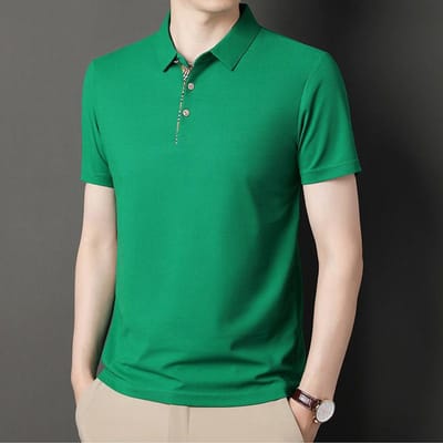Été Nouveau Style Gaufre Respirant T-shirt à Manches Courtes Ample Grande Taille Homme Fin T-shirt à Revers Chemise de Fond XXXXL blue