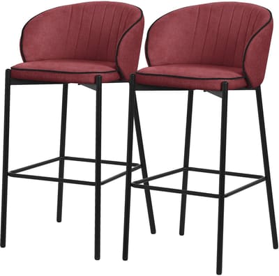 Barkruk set van 2 rood 50x101x54 cm met rugleuning en voetensteun tot 120 kg ML-Design