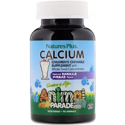 Nature's Plus- Source of Life, Animal Parade, Calcium, Sans Sucre, Saveur Naturelle Sundae Vanille, 90 Animaux