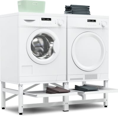 Bodo® - Wasmachine Verhoger - Dubbel - Kast - Ombouw uitschuifbare Plank - Wit - 124x54x37cm