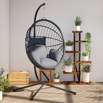 vidaXL - Hangstoel - met - standaard - rattan - en - staal - grijs