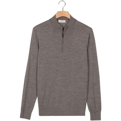 Thomas Maine Trui Half Zip Single Knit Merino Wool Grijs / male