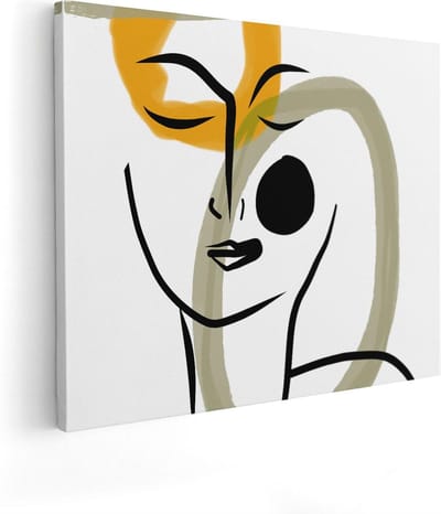 Artaza Canvas Schilderij Line Art Vrouw - 50x40 cm - Wanddecoratie Abstract - Muurdecoratie Woonkamer - Kamer Accessoires