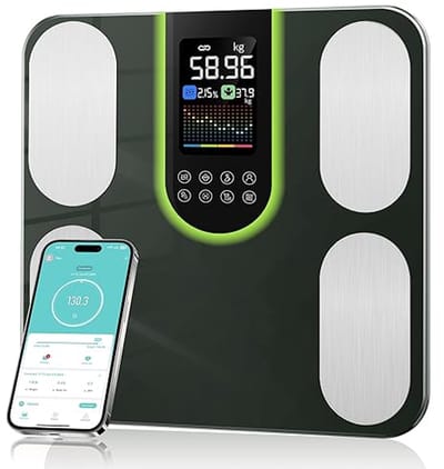 Slimme Lichaamsanalyse Weegschaal – Lichaamsvet & Spiermassa – 20 Lichaamswaarden – Bluetooth App – LED Display