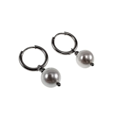 ∅16mm x 2mm Oorringen Dames - Gepolijst RVS - Oorbellen met Wite Schelpparel Hanger