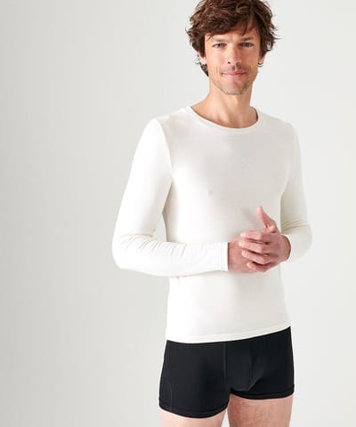 Damart - T-shirt met ronde hals en lange mouwen fijn ribgebreid Thermolactyl Sensitive - Heren - Wit - (86-93) S