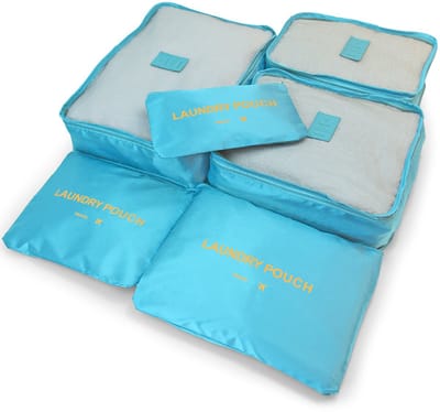 George Napoli Packing Cubes - Koffer Organizer Set - 6-delig - Reiszakken - Travel Cubes - Lichtblauw