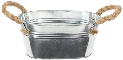 Metalen kom met touwgrepen, zilverkleurig, 22 cm hoog, 10 cm hoog