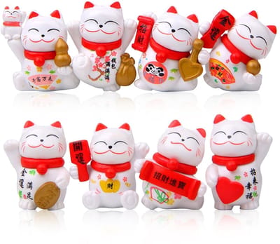 aladdien - Mini Maneki Neko Lucky Cat Beeldjes - Gelukkige Kat - Decoratie voor Thuis en Kantoor - Wit - Fortuin Beeldjes - Gelukskat voor Cadeau en...