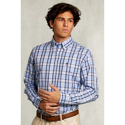 River Woods Custom Fit Checked Shirt With Pocket Blue/white Multi Size: S | Formal Shirts Outlet | Heren | Blauw