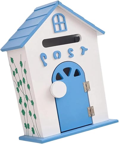 Brievenbus Muur - Houten Postbus - Buitenpost Ontvangen - Rustiek Boerderij Design - 22x12x32cm - Blauw