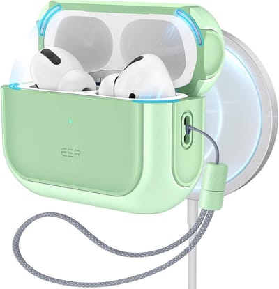 Hoes voor AirPods Pro 2 - MagSafe Ready, magnetisch deksel, USB-C/Lightning-kabel, hybride valbeveiliging, lichtgroen
