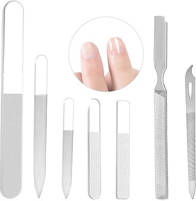 Nail Files Set van 7 Stuks - Glazen en RVS Nagelvijlen voor Thuis en Op Reis - Fijn en Medium/Coarse