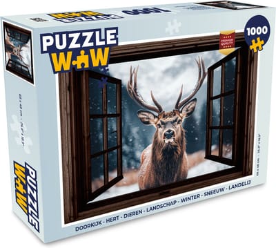 Puzzel Doorkijk - Hert - Dieren - Landschap - Winter - Sneeuw - Landelijk - Legpuzzel - Puzzel 1000 stukjes volwassenen